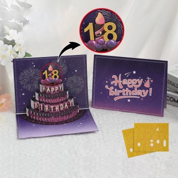 Surprise Birthday Card 3D Light-Up with Interactive Cake & Customizable Numbers