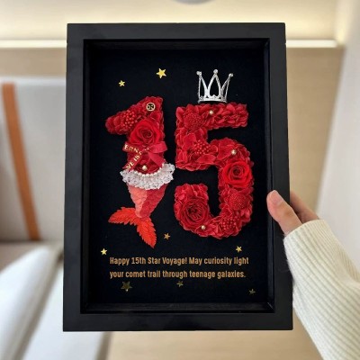 Black Personalized Preserved Flower Number Frame