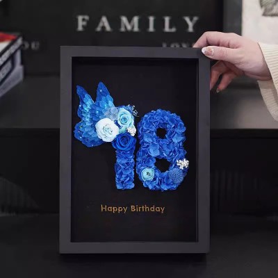 Black Personalized Preserved Flower Number Frame