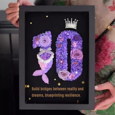 Black Personalized Preserved Flower Number Frame