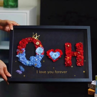 Black Personalized Preserved Flower Number Frame