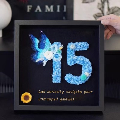 Black Personalized Preserved Flower Number Frame