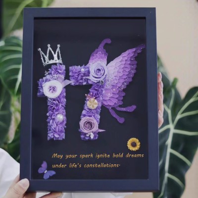 Black Personalized Preserved Flower Number Frame