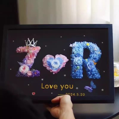 Black Personalized Preserved Flower Number Frame