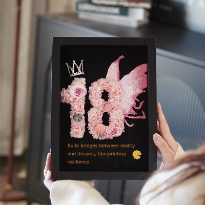 Black Personalized Preserved Flower Number Frame
