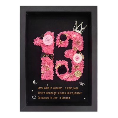 Black Personalized Preserved Flower Number Frame
