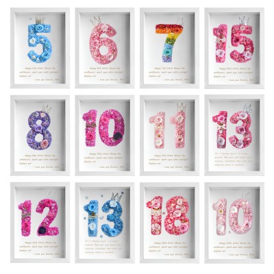 Personalized Preserved Flower Number Frame - White