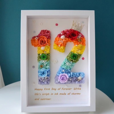 Personalized Preserved Flower Number Frame - White