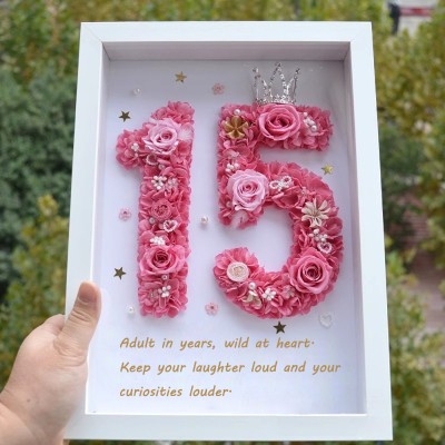 Personalized Preserved Flower Number Frame - White