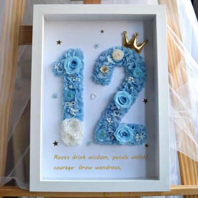 Personalized Preserved Flower Number Frame - White