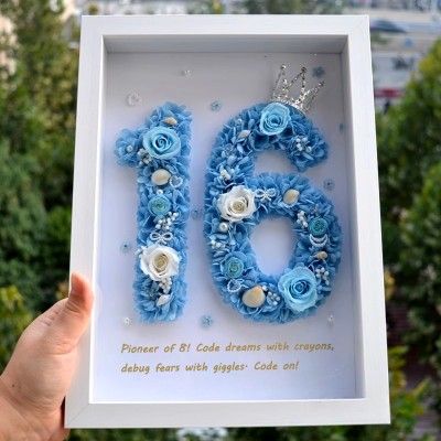 Personalized Preserved Flower Number Frame - White