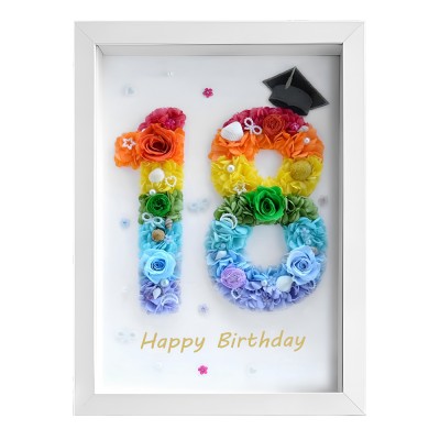 Personalized Preserved Flower Number Frame - White