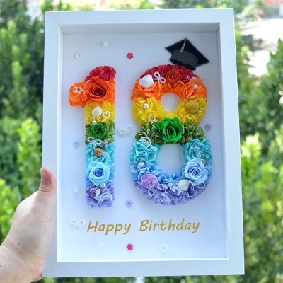 Personalized Preserved Flower Number Frame - White