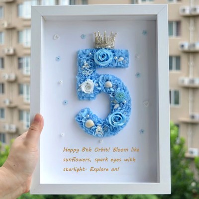 Personalized Preserved Flower Number Frame - White