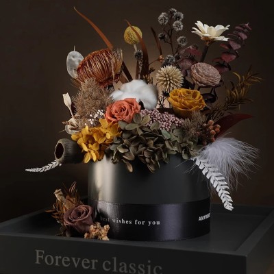 Earth-Tone Preserved Rose Bouquet in Acrylic Box - Brown or Red