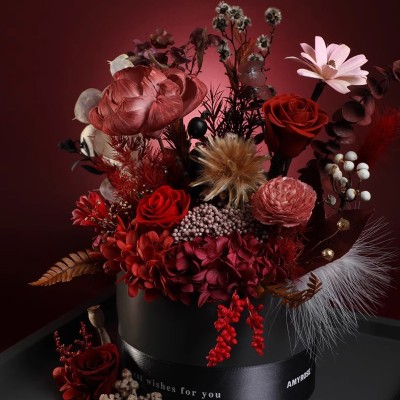 Earth-Tone Preserved Rose Bouquet in Acrylic Box - Brown or Red