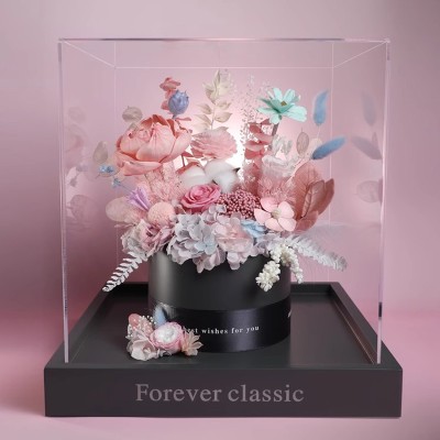 Pastel Preserved Rose Bouquet in Acrylic Box - Pink, Blue or Purple