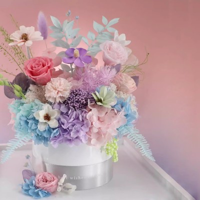 Pastel Preserved Rose Bouquet in Acrylic Box - Pink, Blue or Purple