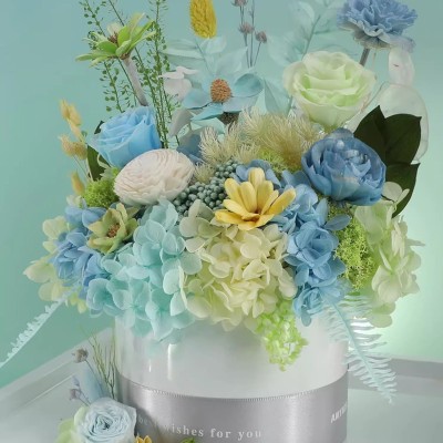 Colorful Preserved Rose Bouquet in Acrylic Box - Blue, Orange or Mint