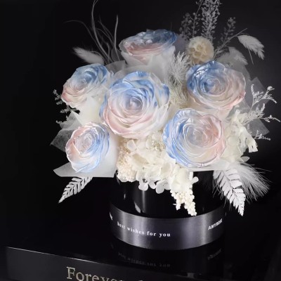 Pastel Preserved Rose Bouquet in Acrylic Box - Pink, Blue or Purple