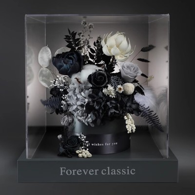 Dark & Classic Preserved Rose Bouquet in Acrylic Box