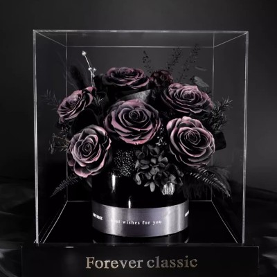 Dark & Classic Preserved Rose Bouquet in Acrylic Box