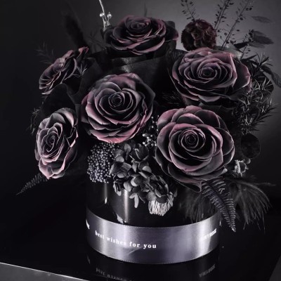 Dark & Classic Preserved Rose Bouquet in Acrylic Box