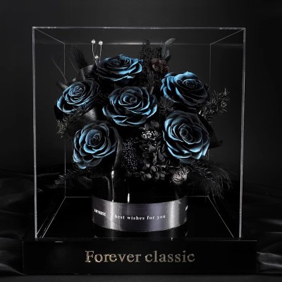 Dark & Classic Preserved Rose Bouquet in Acrylic Box