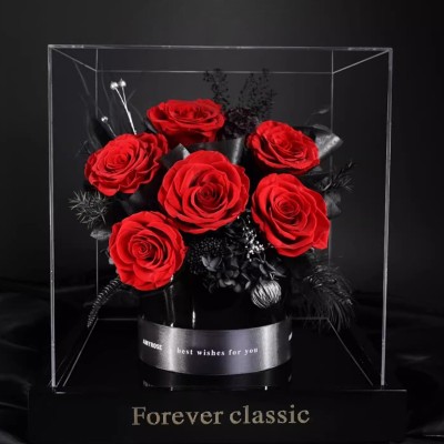 Dark & Classic Preserved Rose Bouquet in Acrylic Box