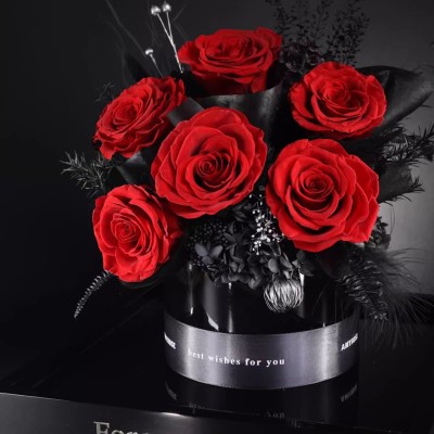 Dark & Classic Preserved Rose Bouquet in Acrylic Box