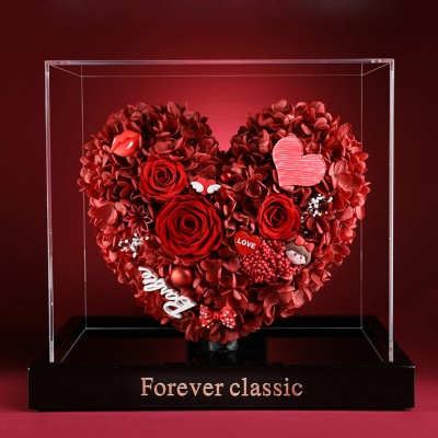 Romantic Preserved Rose Heart in Acrylic Box - Pink or Red Romantic Preserved Rose Heart in Acrylic Box - Pink or Red
