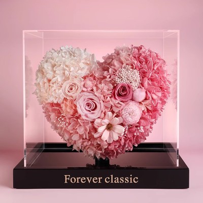 Romantic Preserved Rose Heart in Acrylic Box - Pink or Red Romantic Preserved Rose Heart in Acrylic Box - Pink or Red