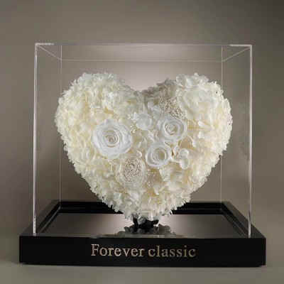Colorful Preserved Rose Heart in Acrylic Box - Rainbow, White or Lavender