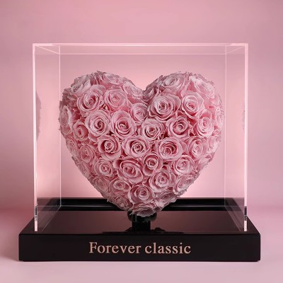 Romantic Preserved Rose Heart in Acrylic Box - Pink or Red Romantic Preserved Rose Heart in Acrylic Box - Pink or Red