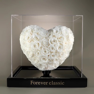 Colorful Preserved Rose Heart in Acrylic Box - Rainbow, White or Lavender