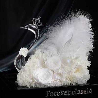 Preserved Rose Swan in Acrylic Box - White, Colorful or Black
