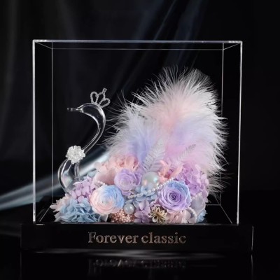 Preserved Rose Swan in Acrylic Box - White, Colorful or Black