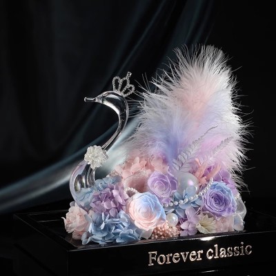 Preserved Rose Swan in Acrylic Box - White, Colorful or Black