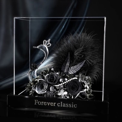 Preserved Rose Swan in Acrylic Box - White, Colorful or Black